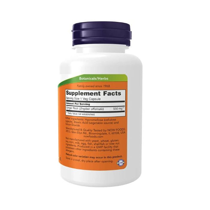 NOW Ginger Root 550mg 100 Veggie Caps Digestive Support Supplement