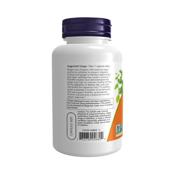 NOW Ginger Root 550mg 100 Veggie Caps Digestive Support Supplement