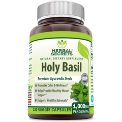"Supplement Facts panel of Herbal Secrets Holy Basil – detailed ingredient information"

