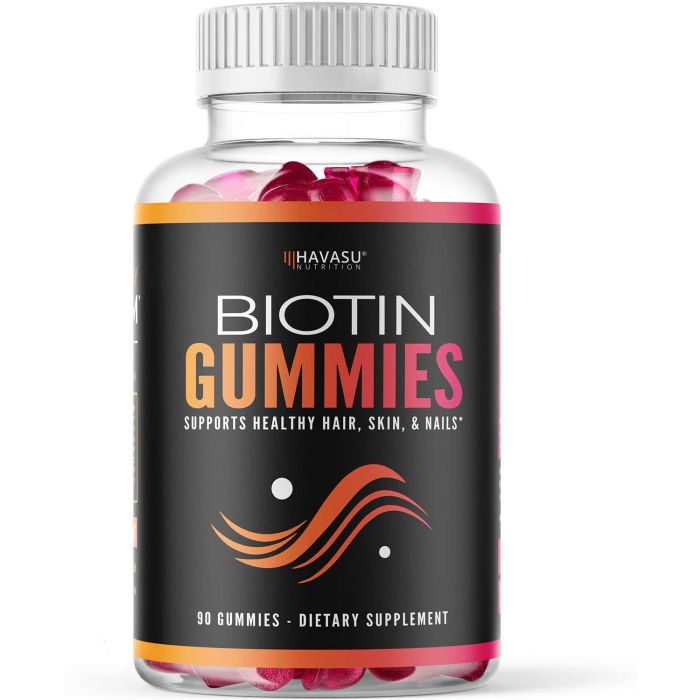 "Pink biotin gummies in bottle – hair, skin, and nail support for women and men"
