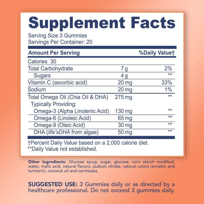 Close-up of three Havasu Omega DHA gummies – natural lemon orange flavor