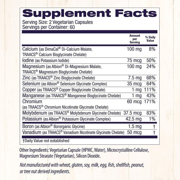 Open bottle of Healthy Origins Chelated Multi Mineral – 120 vegetarian capsules for bone and wellness