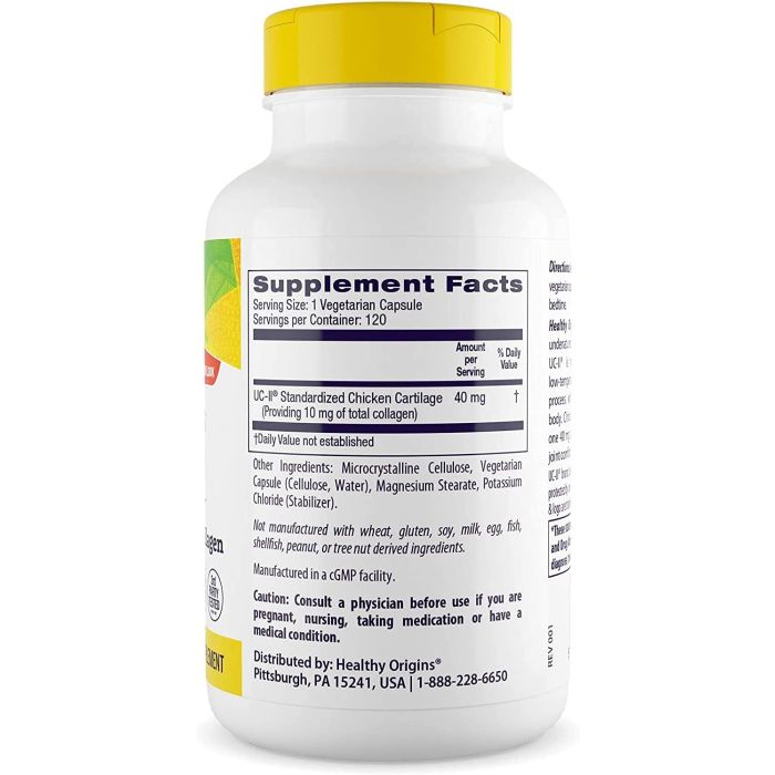 Healthy Origins UC-II 40mg joint support supplement bottle with 60 veggie capsules