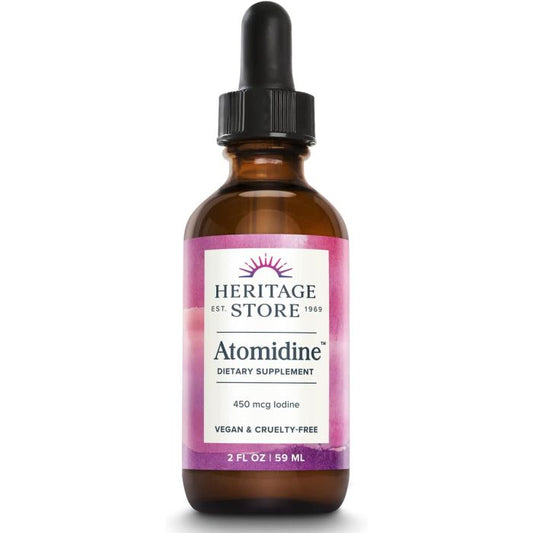 Close-up of Atomidine iodine drops bottle with dropper – liquid iodine supplement for metabolism