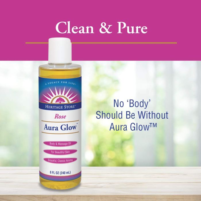 "Heritage Store Aura Glow Rose Body Oil 8 oz – Natural body oil for soft and smooth skin"