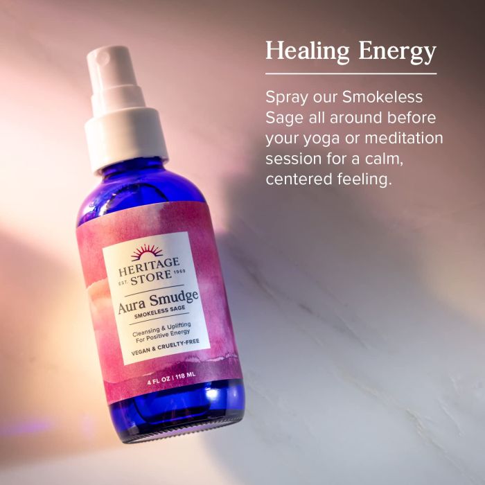 Front label of Heritage Store Sage Spray – paraben-free aura cleanser