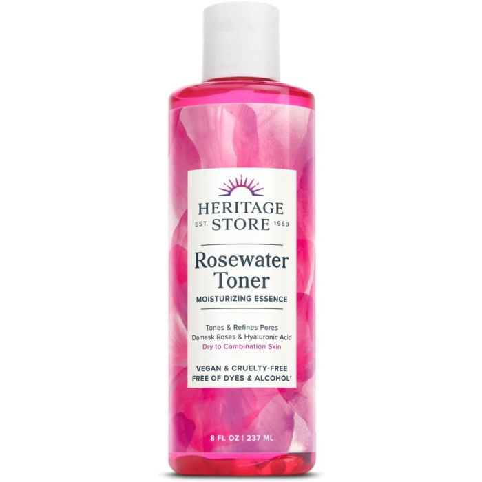Rosewater Toner label showing pure rose distillate ingredients
