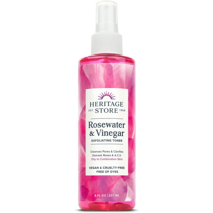 Heritage Store Rosewater Vinegar Toner 8 oz bottle – exfoliating facial toner for smooth skin