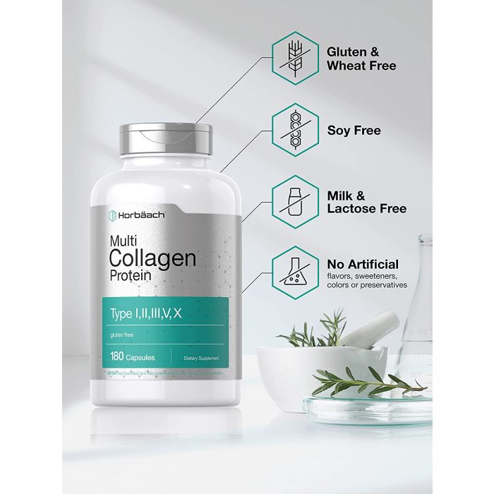 Horbaach Multi Collagen Protein 2000 mg bottle with 180 capsules for joint and skin health