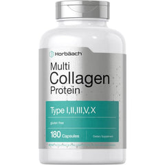 Back label of Horbaach Multi Collagen Protein showing usage instructions and certifications