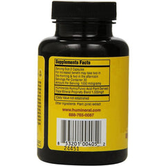 Label of HU Humic Fulvic Acid Minerals Immune Boost Raw Powder, Non-GMO and gluten-free