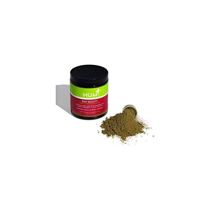 Front label of HUM Raw Beauty superfood powder in Berry flavor