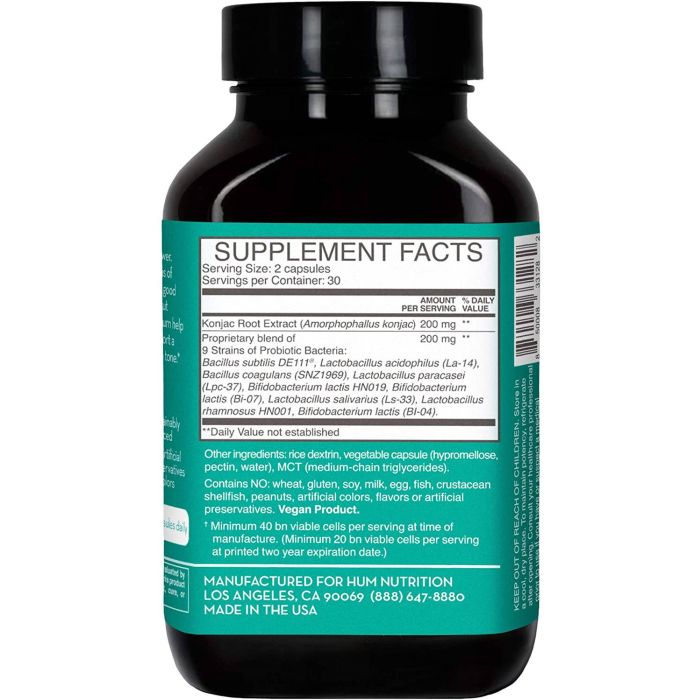 Supplement facts panel of HUM Skin Squad showing active ingredients