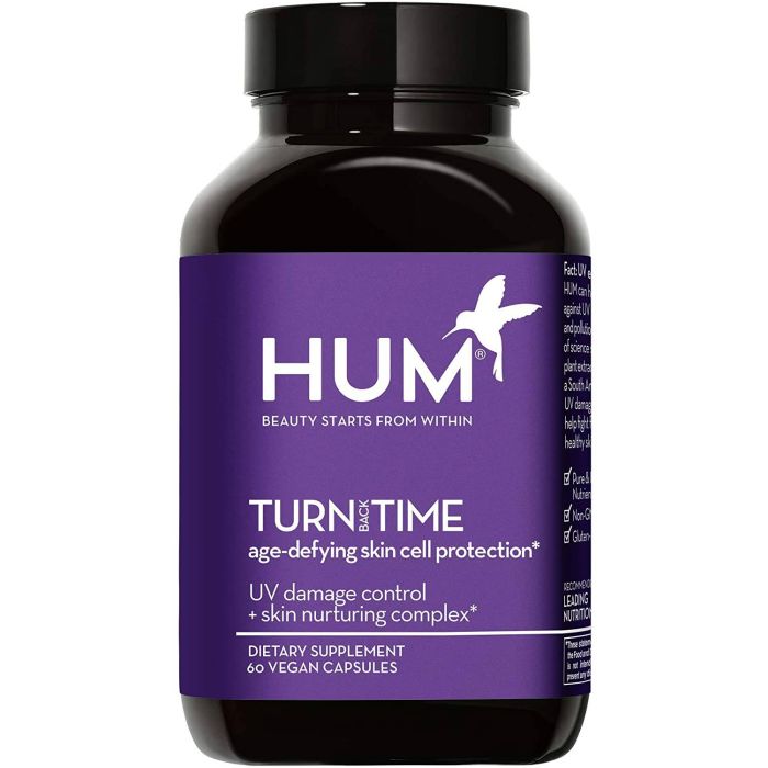 HUM Turn Back Time UV Damage Control bottle – antioxidant skin support, 60 vegan capsules