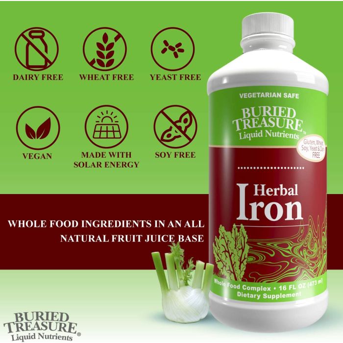 "Buried Treasure Herbal Iron Supplement 16 oz – liquid plant-based iron with vitamin C"