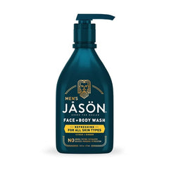 Pump bottle of Jason Refreshing Wash showing ingredients and usage