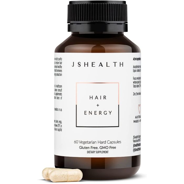 "JSHealth Hair + Energy Capsules – 60 vegetarian capsules for healthy hair and energy support"