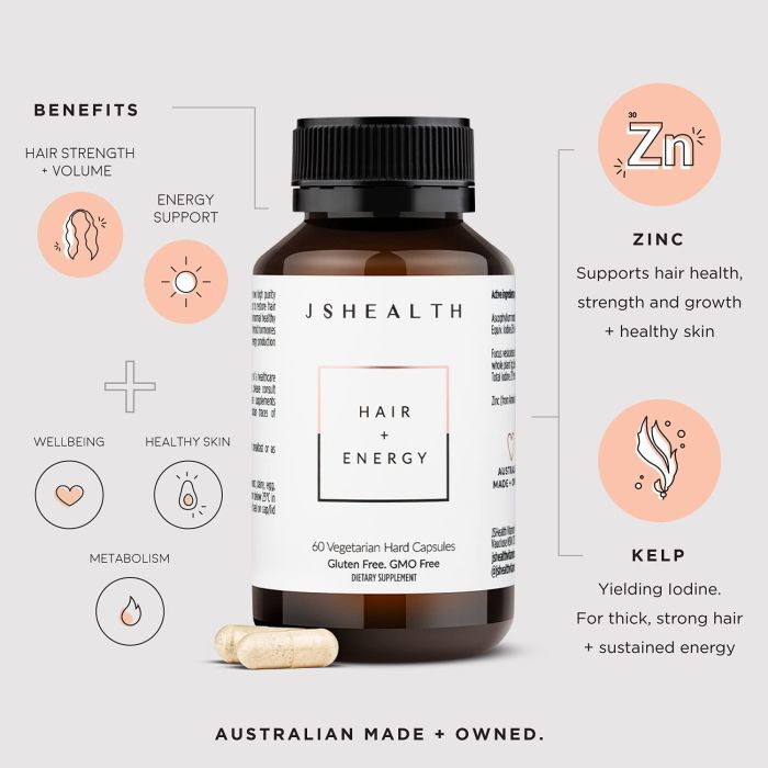 JSHealth Vitamins Hair Energy Vegetarian Gluten Free Capsules
