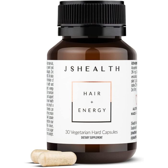 "Nutrient-rich JSHealth Hair + Energy Capsules – boosts hair growth and overall energy levels"