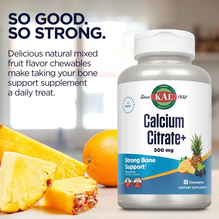 KAL Calcium Citrate Chewable tablets – natural fruit flavor, bone and teeth support