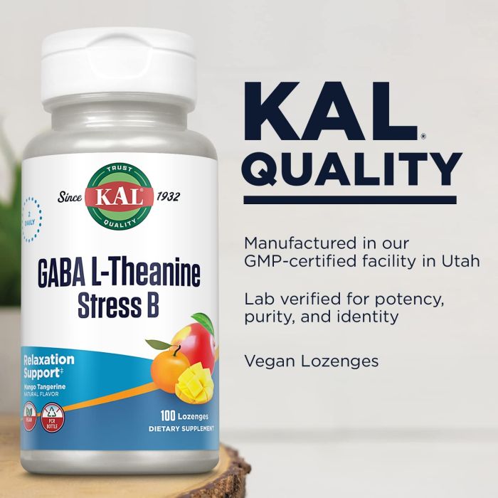 KAL GABA L-Theanine Stress B bottle – stress relief lozenges, 100 count