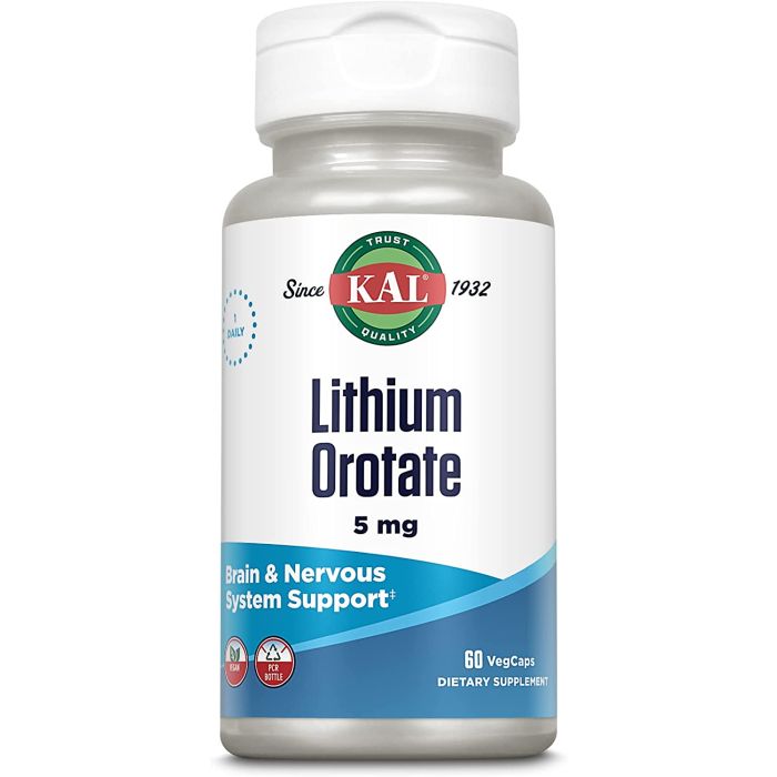 Supplement facts label showing 5 mg lithium per capsule
