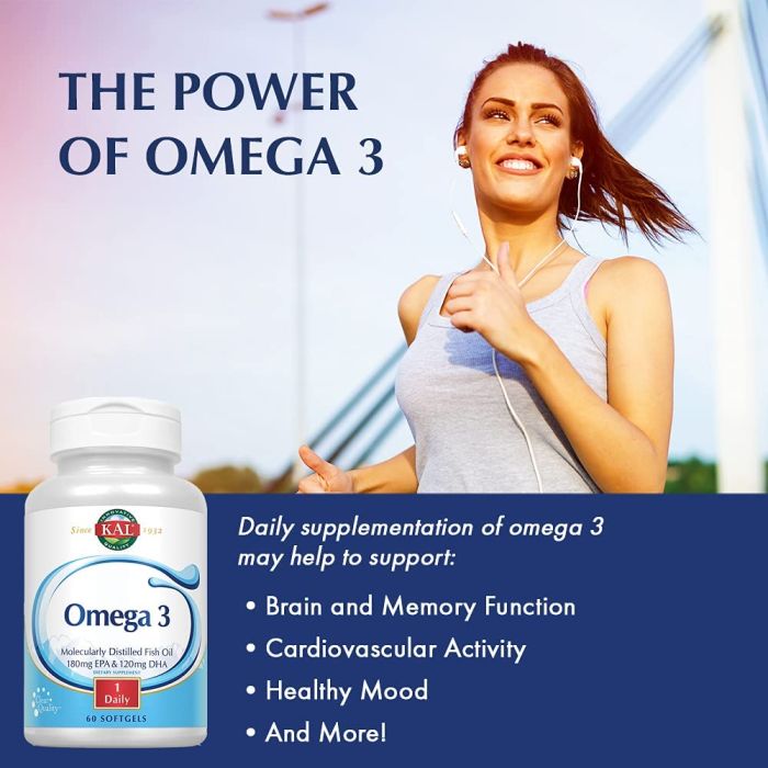 KAL Omega‑3 Fish Oil 120 softgels bottle – EPA & DHA heart health supplement