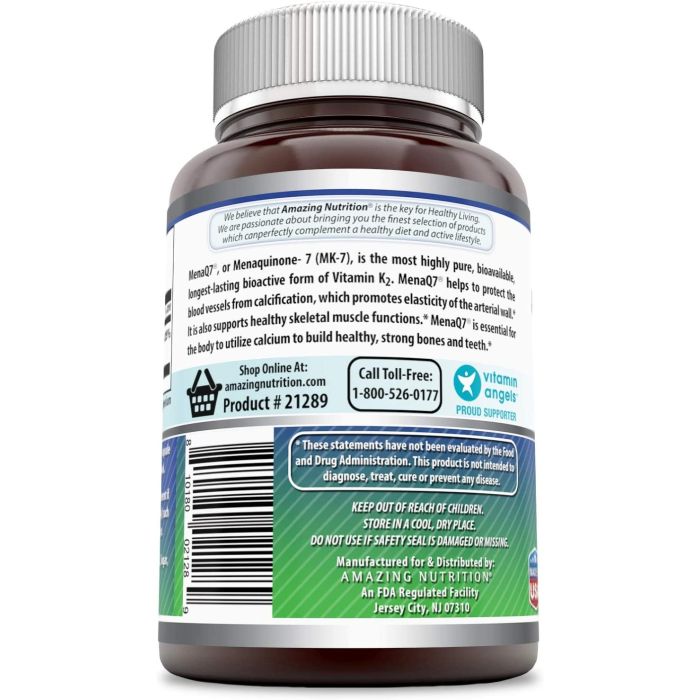 Amazing Formulas Vitamin K2 Menaq7 MK7 100 Mcg 120 Veggie Capsules
