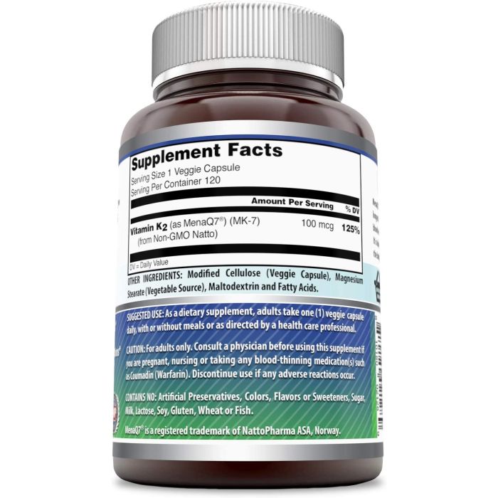 Amazing Formulas Vitamin K2 Menaq7 MK7 100 Mcg 120 Veggie Capsules