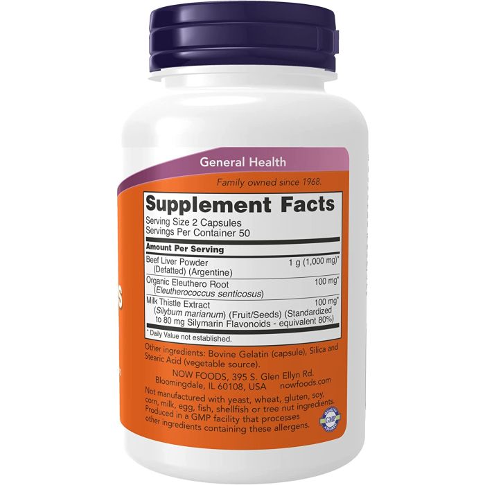 NOW Liver Caps Milk Thistle and Eleuthero 100 Caps