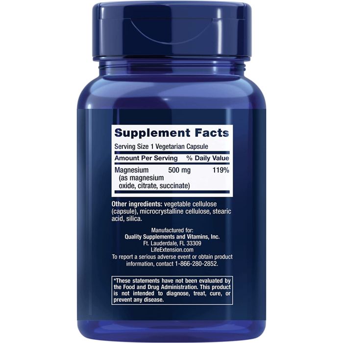 Front label of Life Extension Magnesium – Non-GMO, Gluten-Free, Cardiovascular Support