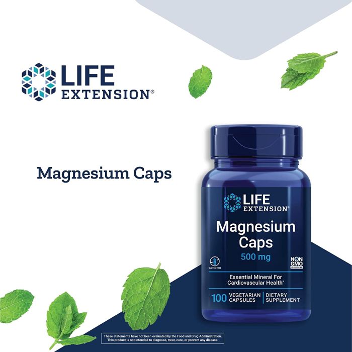 Supplement Facts panel of Magnesium Caps – showing 500 mg blend of oxide, citrate, and succinate