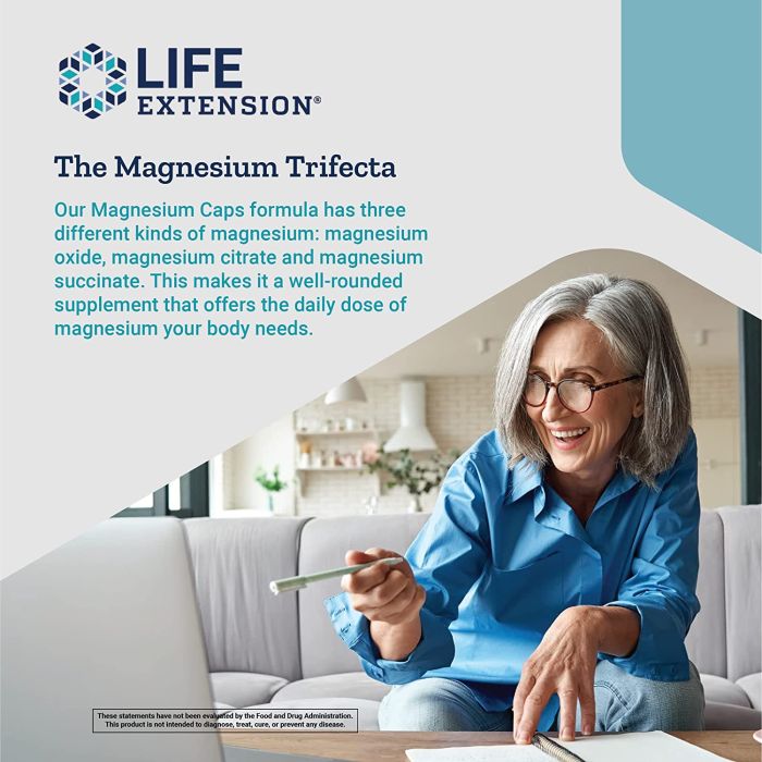Life Extension Magnesium Caps 500 mg bottle – 100 vegetarian capsules for heart and muscle health