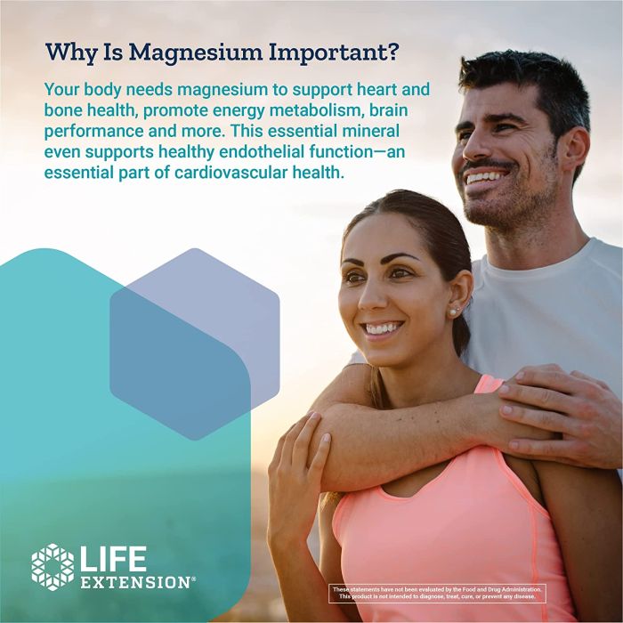 Front label of Life Extension Magnesium – Non-GMO, Gluten-Free, Cardiovascular Formula