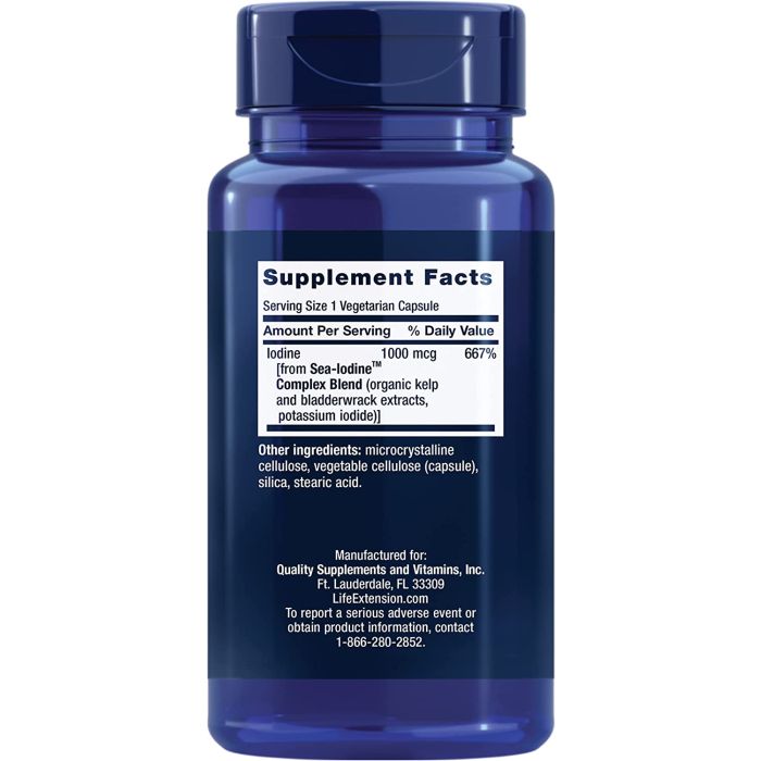 "Supplement Facts label of Life Extension Sea-Iodine – 667% daily iodine with potassium iodide and seaweed extracts"