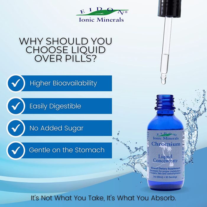 "Chromium concentrate supplement with no additives, 2 oz liquid drops"