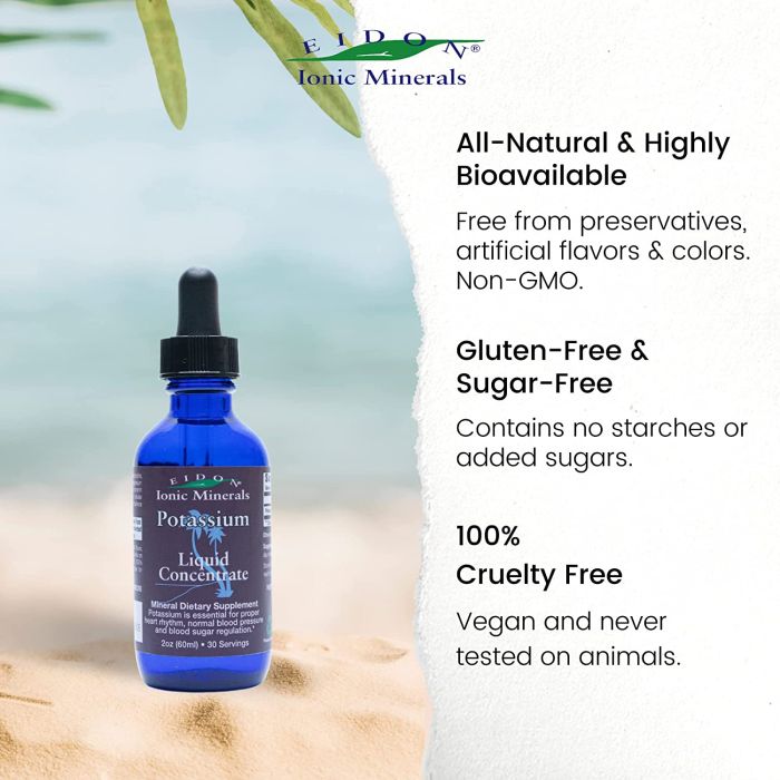 Eidon Ionic Minerals Liquid Potassium Supplement 2 oz bottle – supports electrolyte balance and heart health