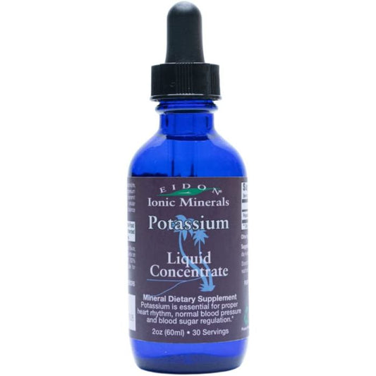 Eidon Ionic Minerals Liquid Potassium Supplement packaging – 2 oz size for daily wellness and hydration