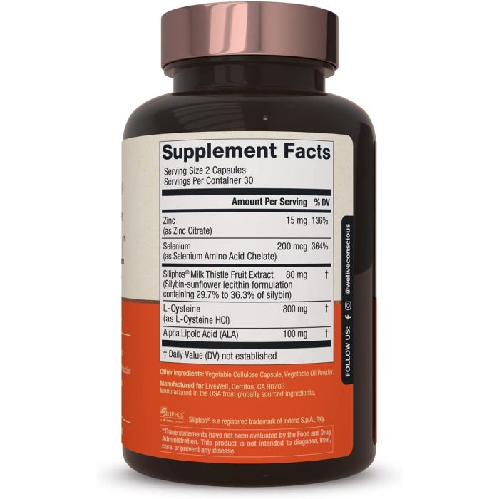 Live Conscious LiverWell Siliphos Milk Thistle Liver Support 60 Caps