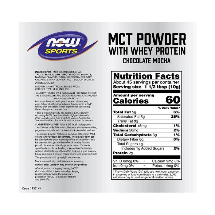 NOW Sports MCT Powder With Whey Protein 1 Lb Keto Fuel