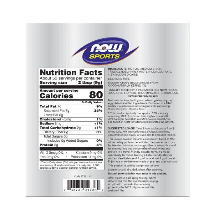 NOW Sports MCT Powder With Whey Protein 1 Lb Keto Fuel