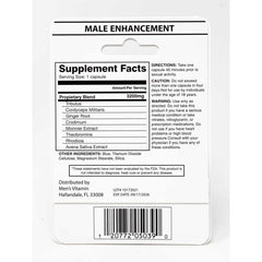 Supplement Facts panel of Men’s Vitamin Sexual Enhancement Dietary Supplement.