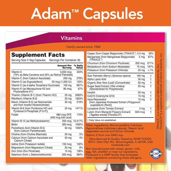 NOW ADAM Superior Men's Multivitamin Saw Palmetto 90 Veggie Caps