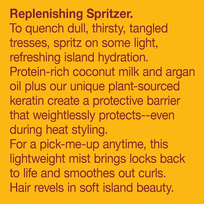 "Label of Alba Botanica Mega Moisture Mist with jojoba oil and aloe for frizz control"