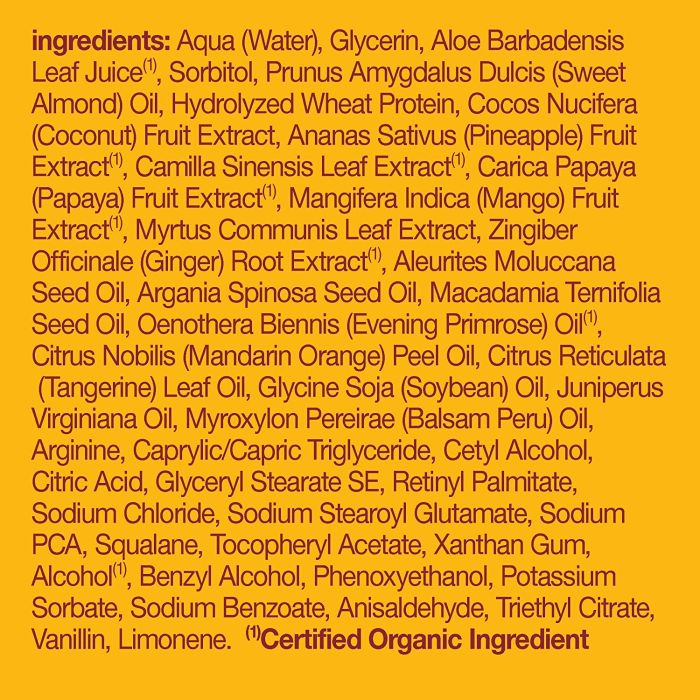 "Label of Alba Botanica Mega Moisture Mist with jojoba oil and aloe for frizz control"