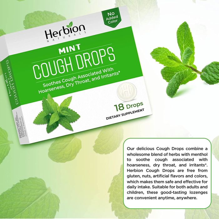 Supplement facts of Herbion Naturals mint cough drops

