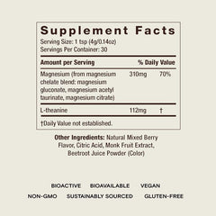 Supplement facts label for Moon Juice Magnesi-Om – 310 mg magnesium, L-theanine, vegan-friendly
