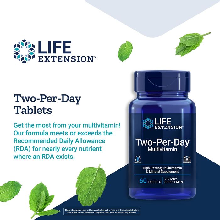 Life Extension Two Per Day Multivitamin Tablets Gluten Free Non GMO