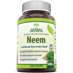 Herbal Secrets Neem supplement facts – 1000 mg neem leaf powder per serving
