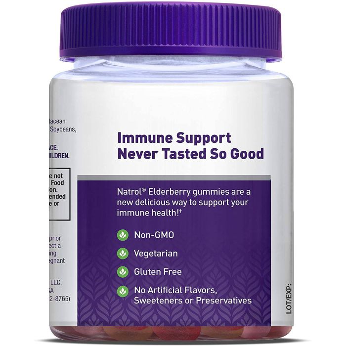 "Supplement facts panel of Natrol Elderberry Gummies